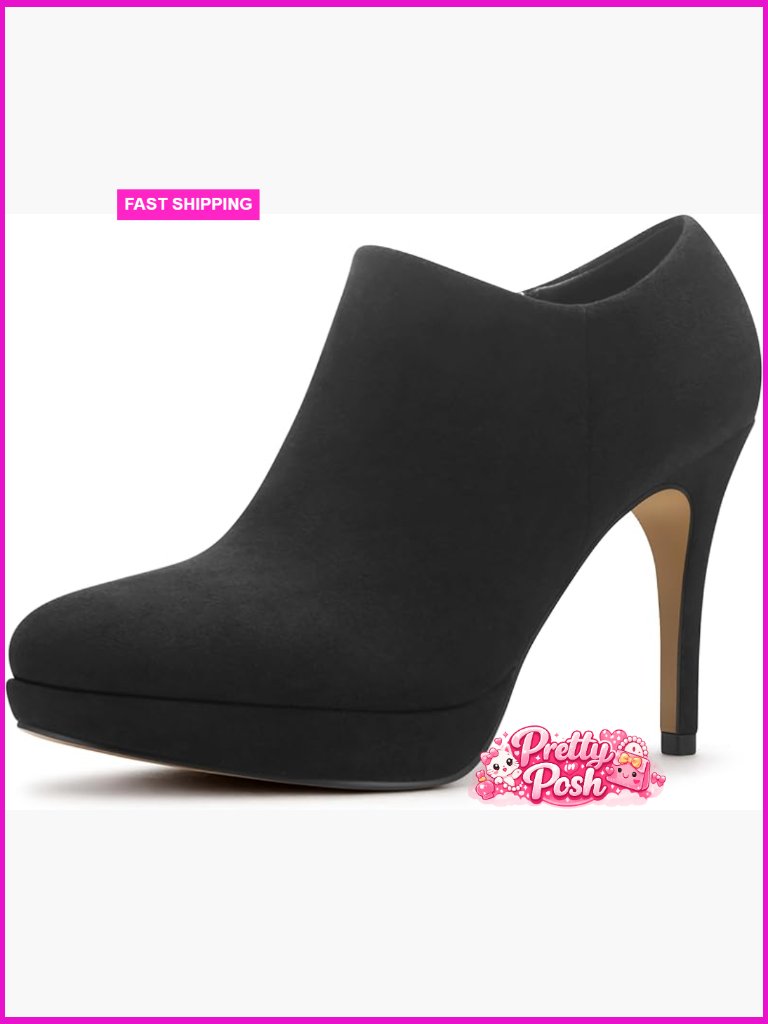 Faux Suede Platform Ankle Booties Stiletto Heels Zip Closure Winter Boots